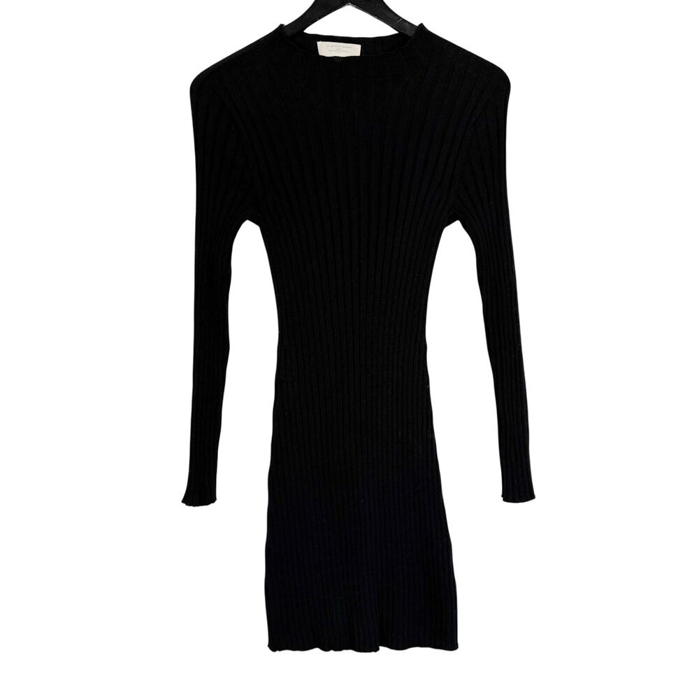Sezane Donatela Ribbed Knit Mini Dress Black - S